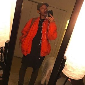 Oversized burnt orange bomber jacket